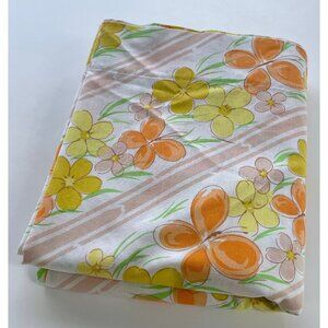 Vintage 70s flat/top sheet, yellow orange butterflies and flowers, full size bed